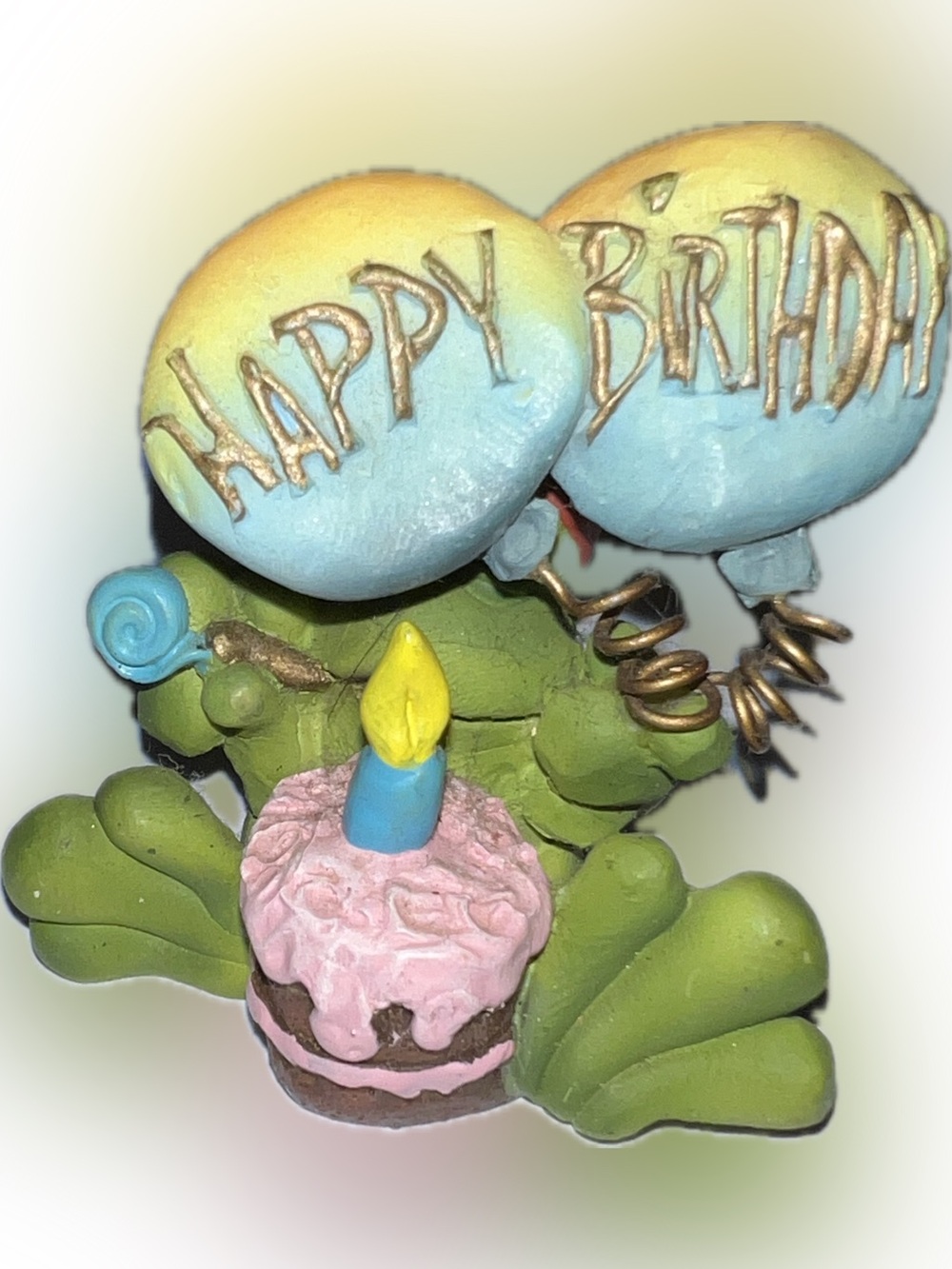 💥Vintage Happy Birthday Frog Birthday Figurine Balloons Resin Collectible